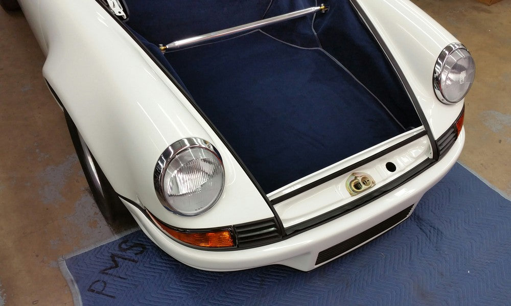 Grand Prix White 1978 911 SC 3.0L To 911 ST Backdate Restoration Conversion Front nose carpet upholstery installed