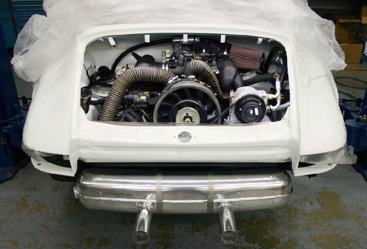 1973 911 RS Pro Touring Restoration 993 3.6L DME G50 SBH Conversion engine bay assembly