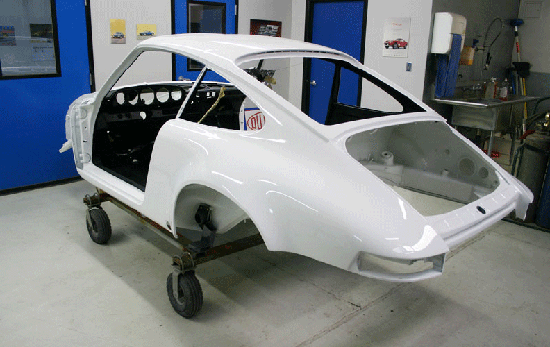 1973 911 RS Pro Touring Restoration 993 3.6L DME G50 SBH Conversion rear quarter panel in paint