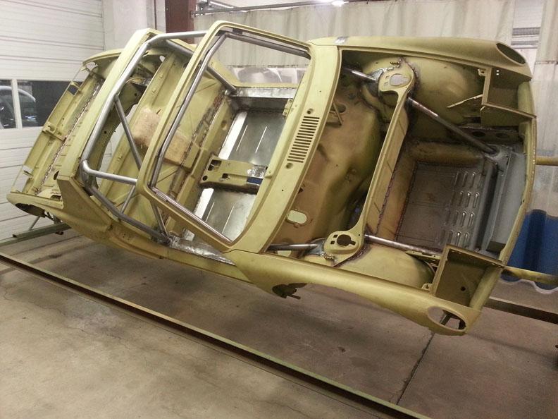 914/4 To 914/6 GT Chassis Conversion & Restoration chassis on rotisserie