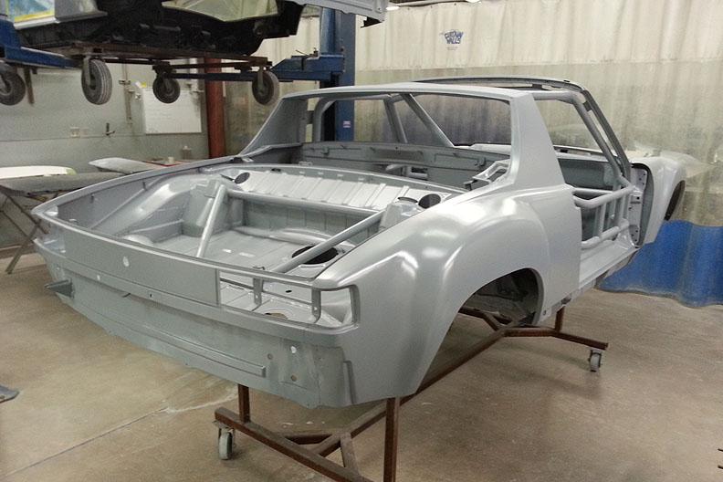 914/4 To 914/6 GT Chassis Conversion & Restoration chassis rear in DTM primer