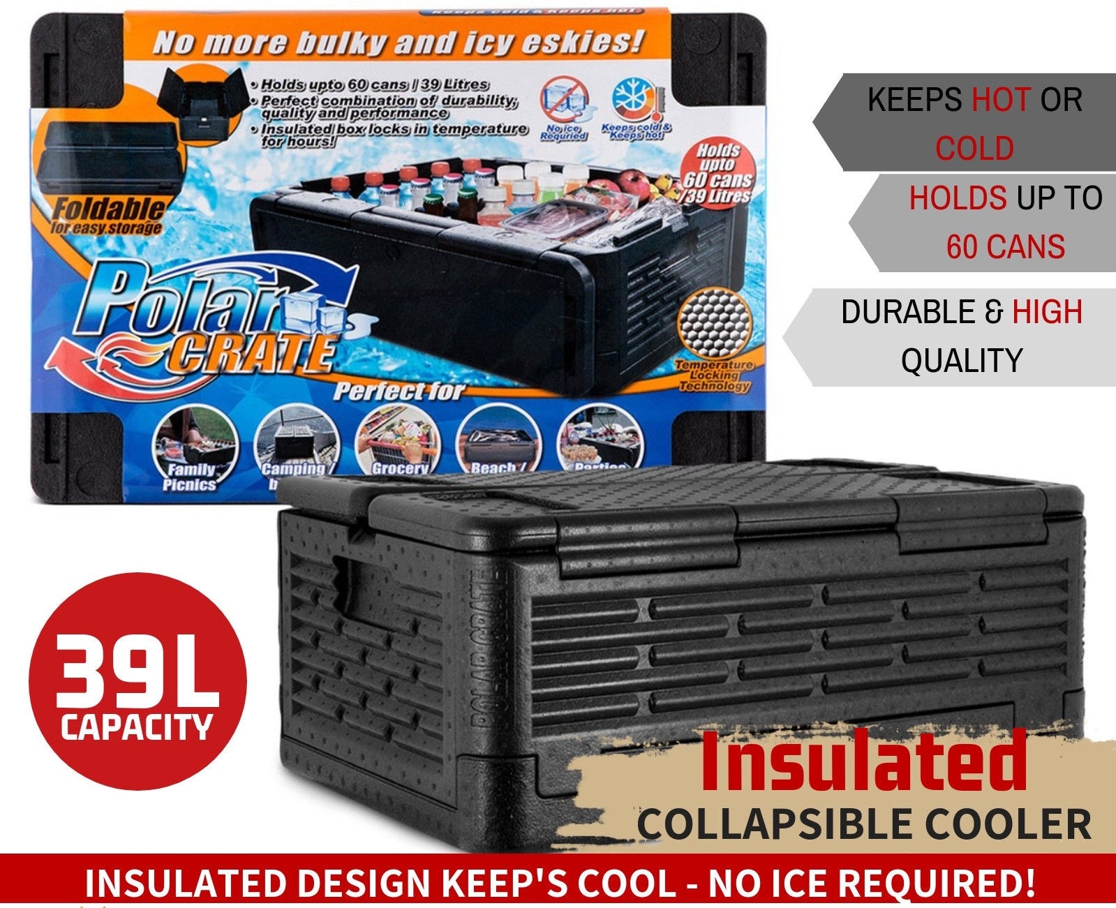 39L Insulated Collapsible Cooler Ice Box