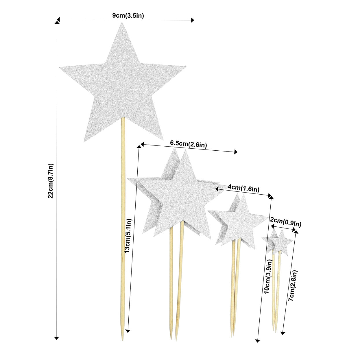 Silver Star Cake Toppers 7 Pieces