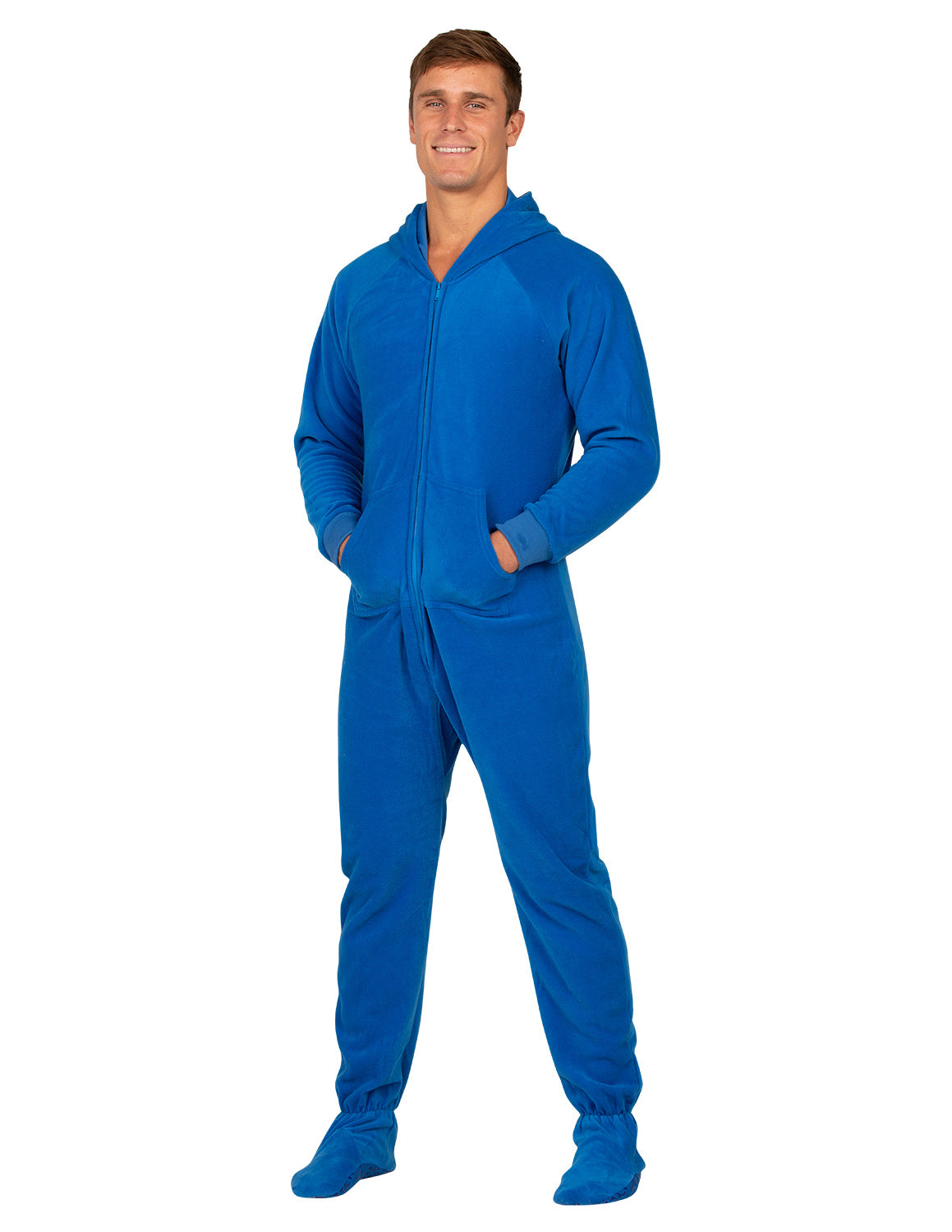 Brilliant Blue Hoodie One Piece - Adult Hooded Footed Pajamas | One ...