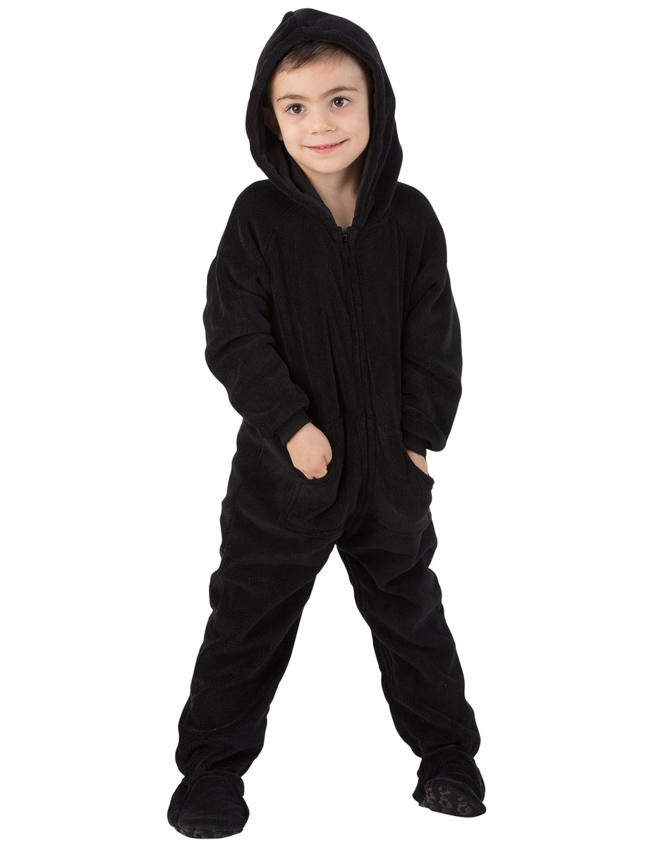 Jet Black Hoodie One Piece - Infant Hooded Footed Pajamas | Hooded One