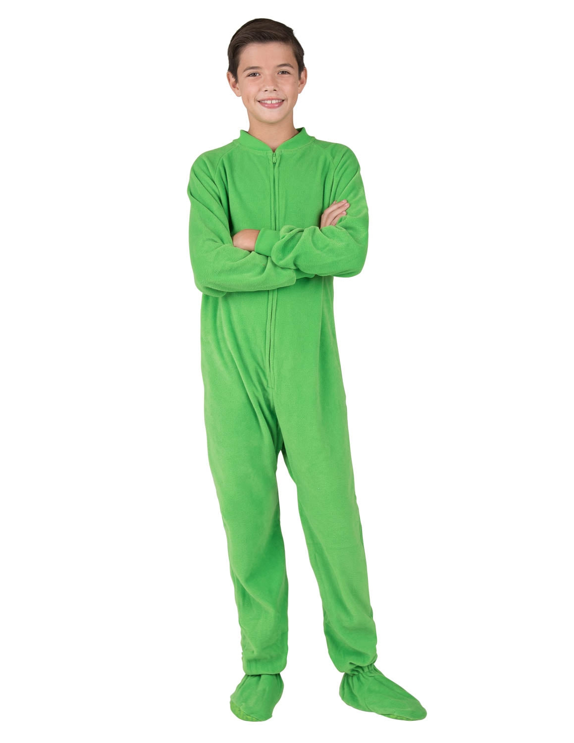 Footed Pajamas® - Emerald Green Kids Fleece Footed Pjs - Footed Pajamas Co.