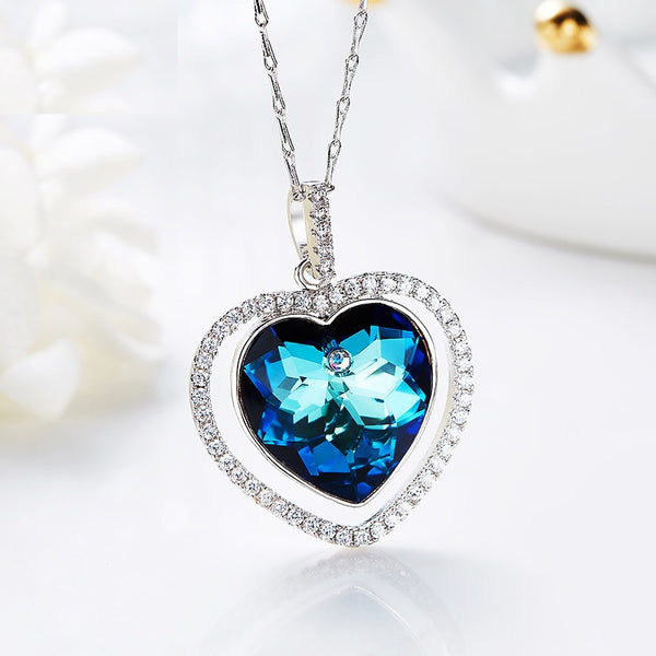 Ocean of Heart Swarovski Crystal Silver Necklace