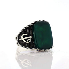 925 Silver Green Aqeeq (Agate) Stone Ring from Almas Collections