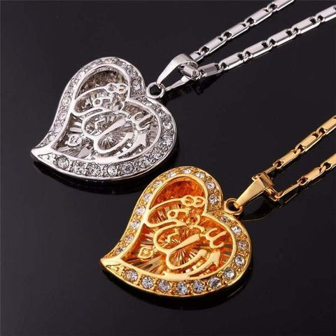 Allah Heart Necklaces Silver/Gold Color Rhinestone from Almas Collections