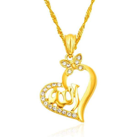Allah Love Heart Gold-color Pendant Necklace from Almas Collections