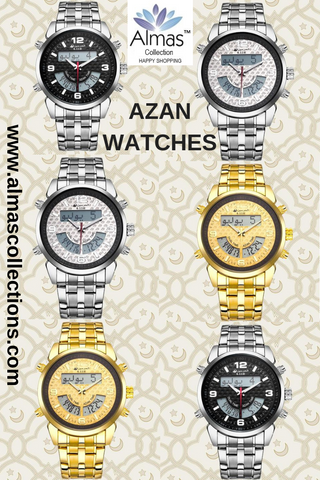 New Almas Collections Stainless Steel Dual Time Azan Watch