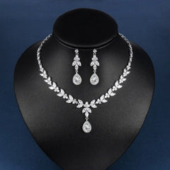 Clear Teardrop and Marquise Cut CZ Crystal Necklace & Earrings Bridal Wedding Jewelry Set
