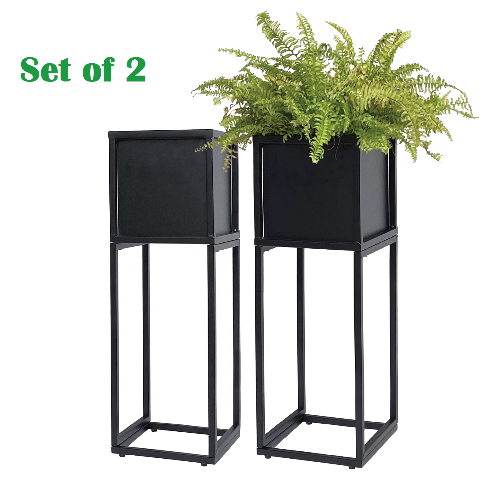 23.6 Industrial Style Metal Planter Box, Set of 2, Black