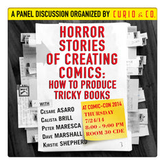 Curio & Co. announces a panel discussion for San Diego Comic-Con 2014 with Calista Brill of First Second Books, Peter Maresca of Sunday Press Books and Dave Marshall of Dark Horse Comics, hosted by Curio and Co. www.curioandco.com