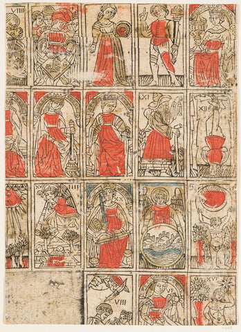 Tarocchi from circa 1500 an uncut printed sheet Museum of Fine Art Budapest