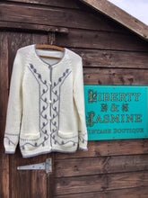 Load image into Gallery viewer, Vintage Handknit Cream Cardigan with Floral Detail