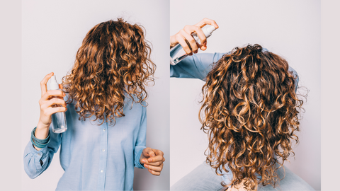 Woman with curly hair treating her hair 