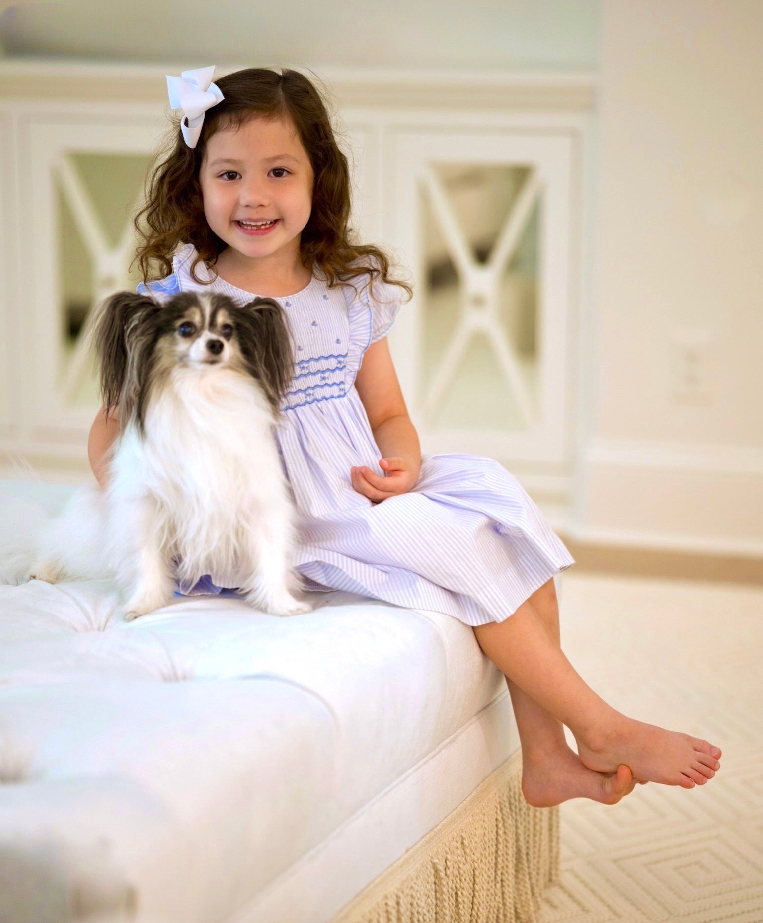 Pet and child dog papillon portrait smocked dress charlotte sy Dimby shari ford