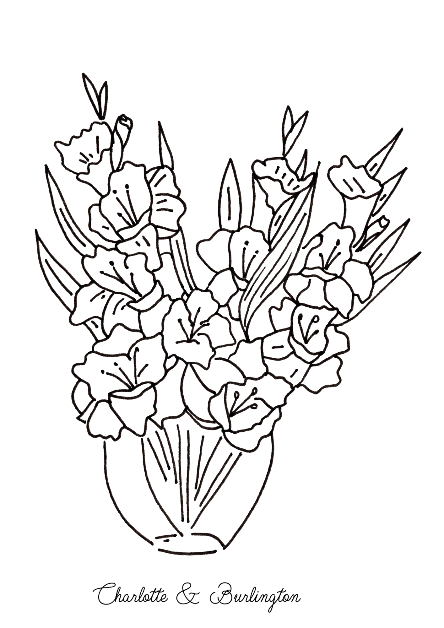 Flower coloring in for children - Charlotte and Burlington family club learn with fun - Gladioli