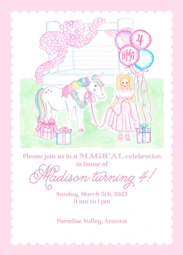 Birthday party pink unicorn magical invitation children's party kids inspiration little princess handmade