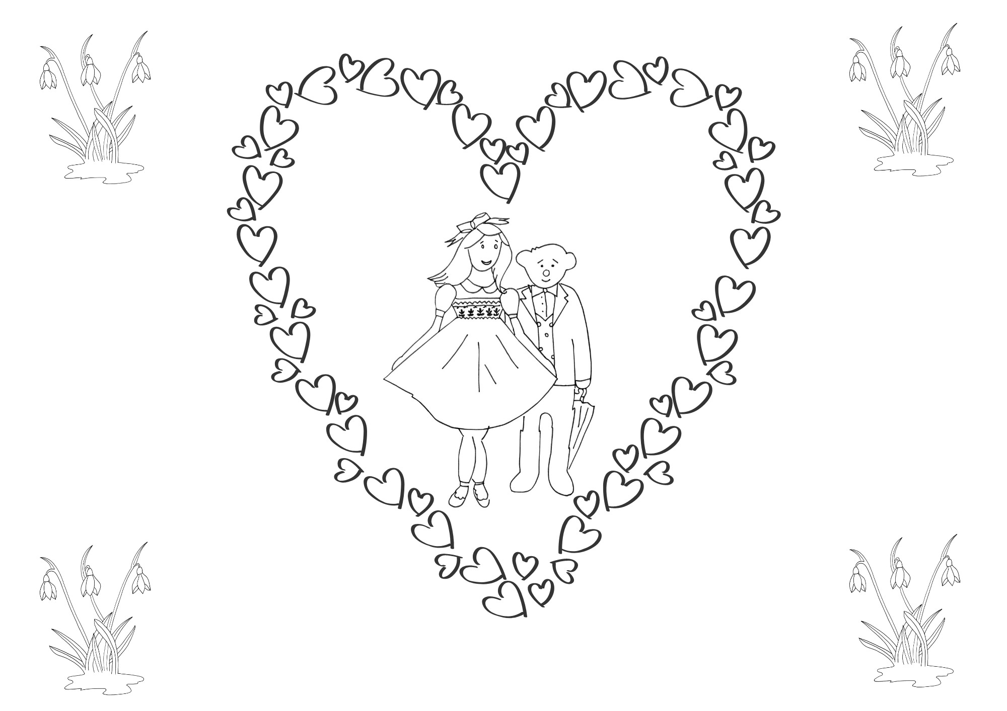 Free downloadable printable colouring in for children doll and bear Charlotte and Burlington French family club Valentine's day