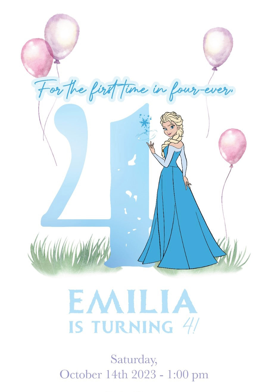 Elsa Frozen for ever four birthday party invitation inspiration