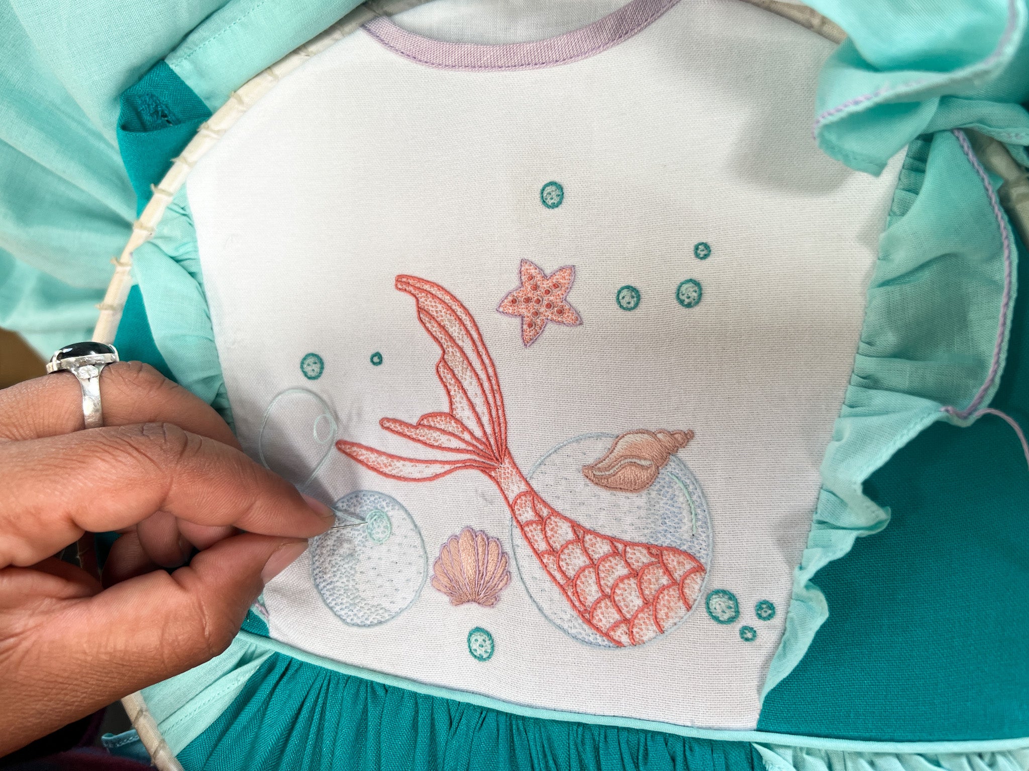 Ariel Little Mermaid under the sea Disney Magic Kingdom party handmade high quality dress for little girls children clothing Charlotte sy Dimby aqua turquoise green