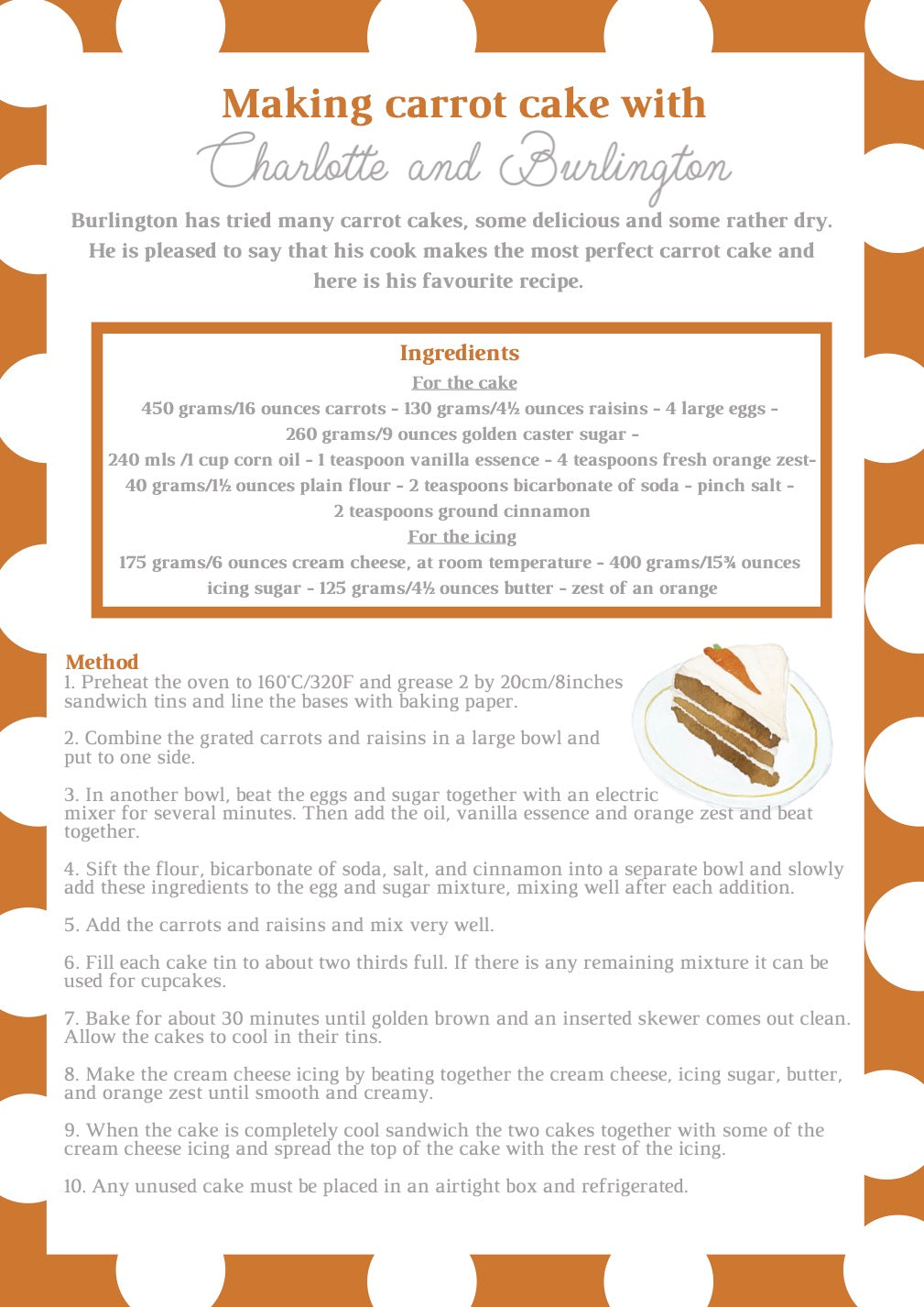 Charlotte and Burlington British carrot cake recipe  : family easy cooking ideas