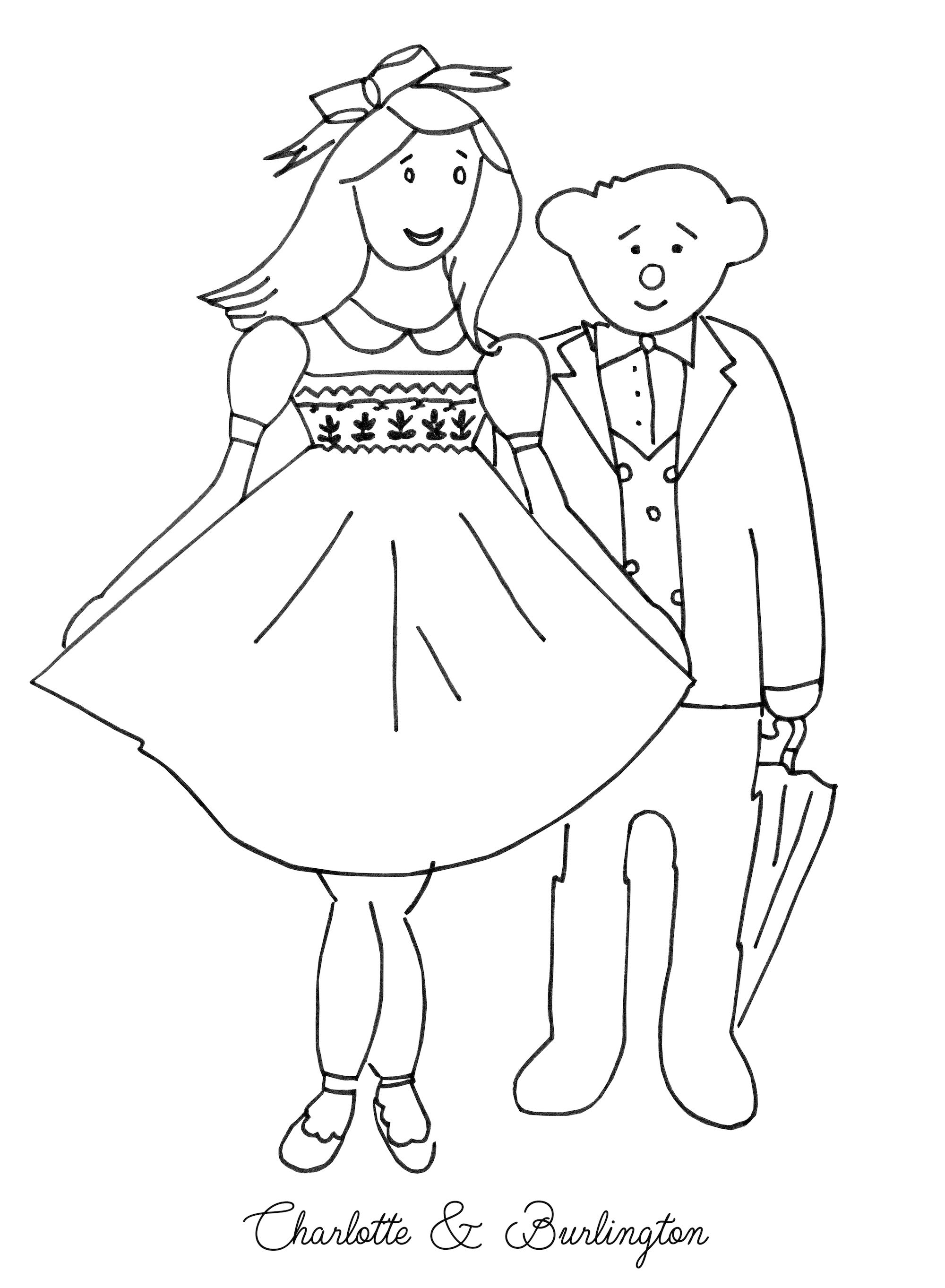 Free coloring for children Burlintgton bear and Charlotte