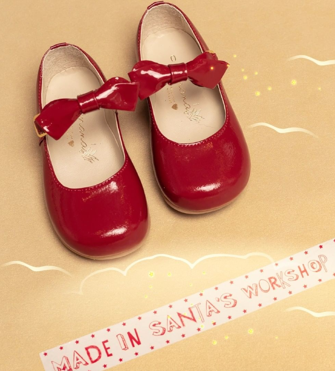 Ananas Petit Red Christmas shoes with a bow for children