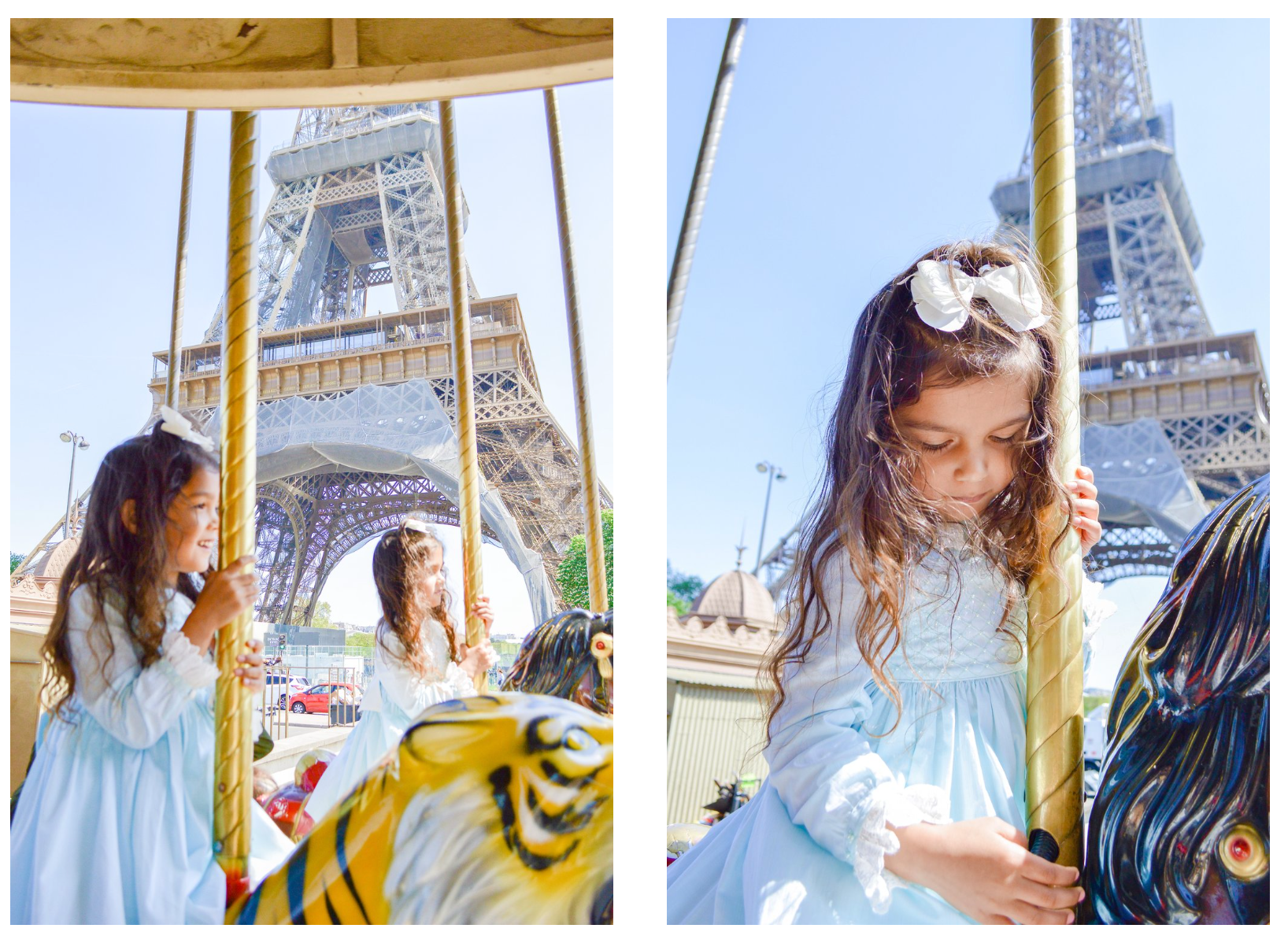 Travelling to Paris with Kids - Best kid friendly family places to visit in Paris - children's boutiqueCharlotte sy Dimby L'Île aux Fées carousel Eiffel Tower