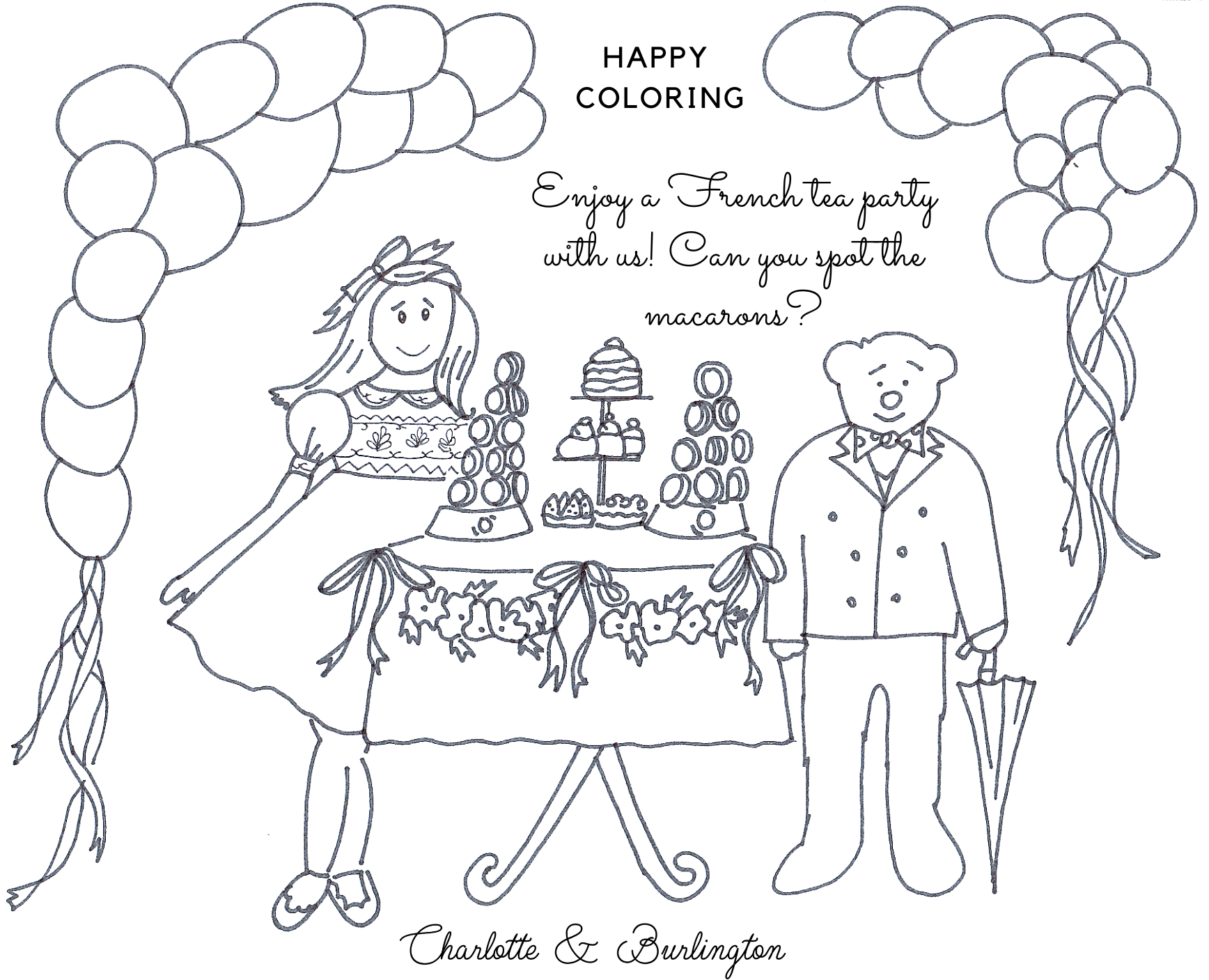 French tea party coloring for children