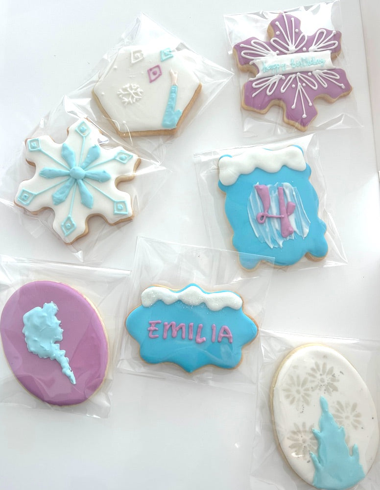 Elsa Frozen princess blue purple custom made cookies biscuits children party florida