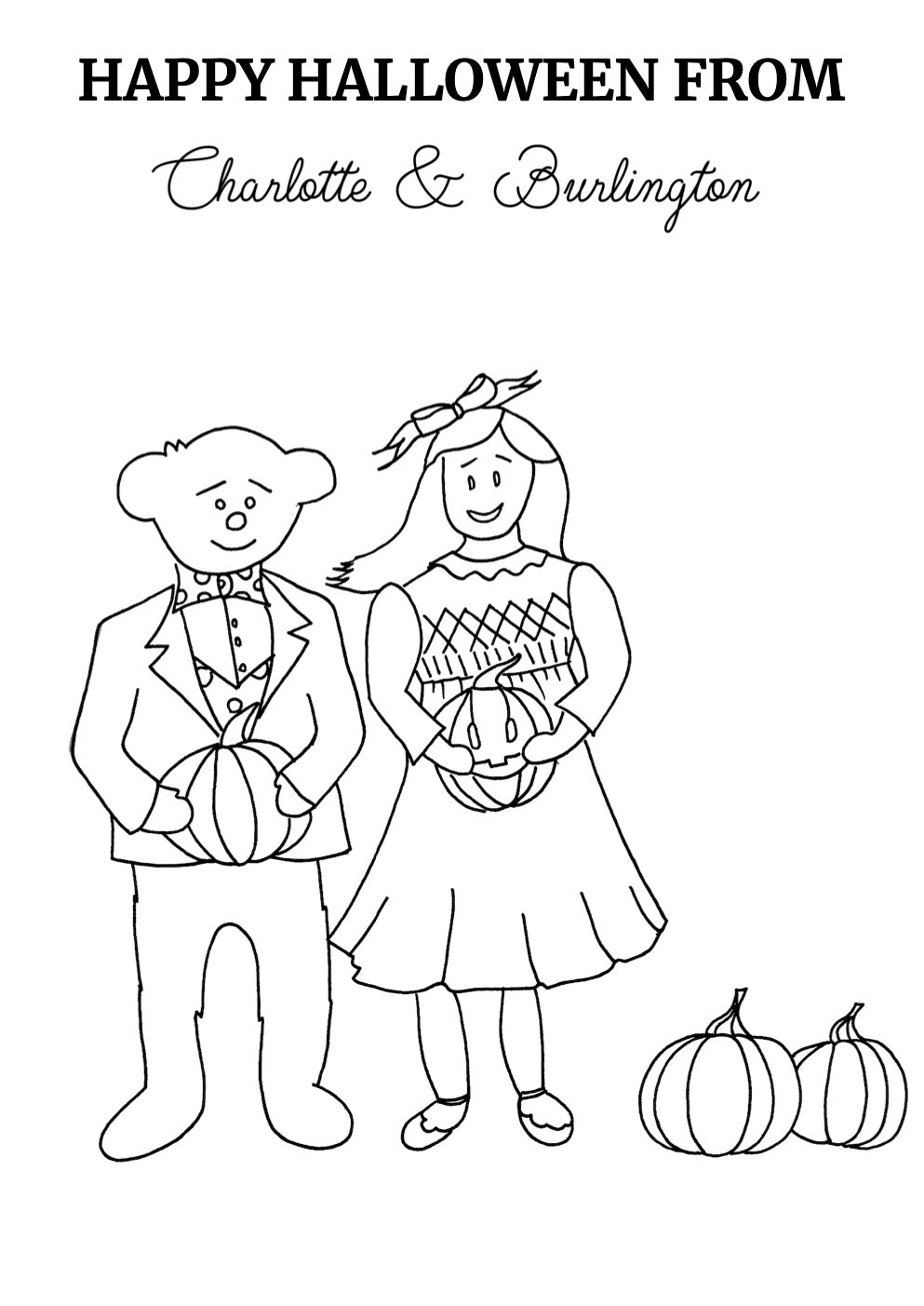 Charlotte and Burlington fun children's halloween activity celebrate traditions colouring in