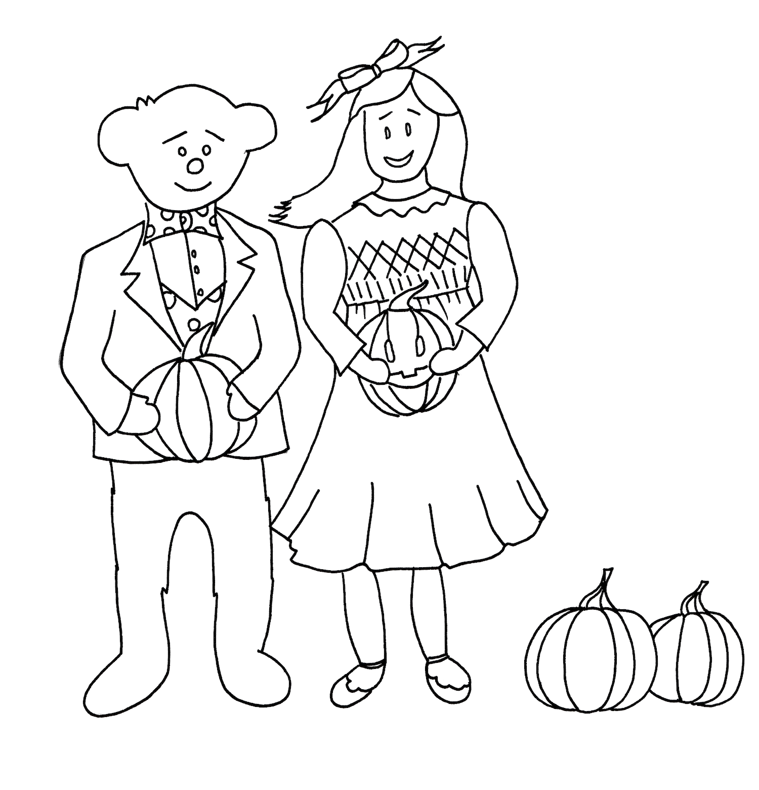 Free downloadable printable colouring in for children doll and bear Charlotte and Burlington French family club HALLOWEEN