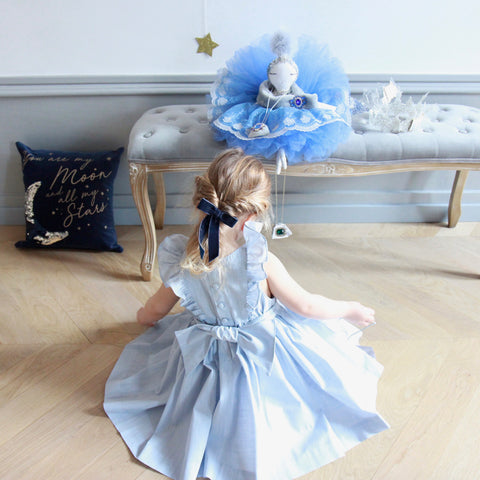 Handmade smocked blue Netti dress flower girl wedding chic classic French style Charlotte sy Dimby