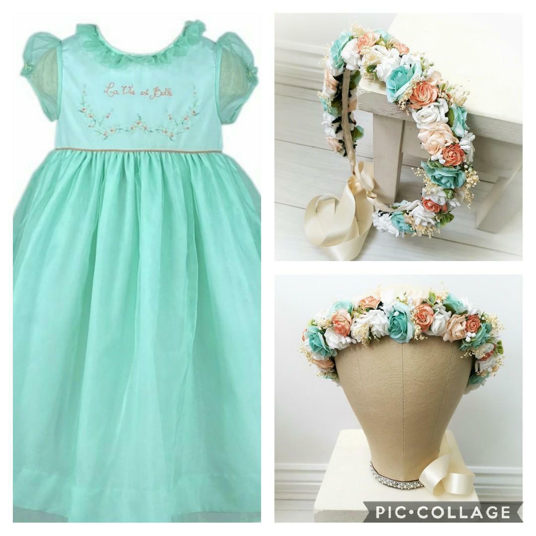 Custom made floral crowns and matching embroidered dress for children - flower girl romantic look