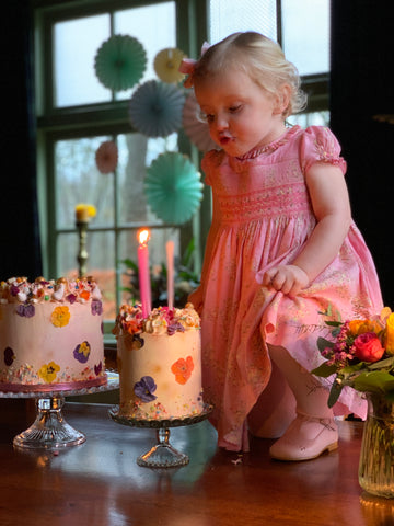 Bithday pink floral smocked Amandine dress - Charlotte sy Dimby