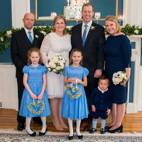 Flower girls in their Lavender blue Cerise smocked dresses