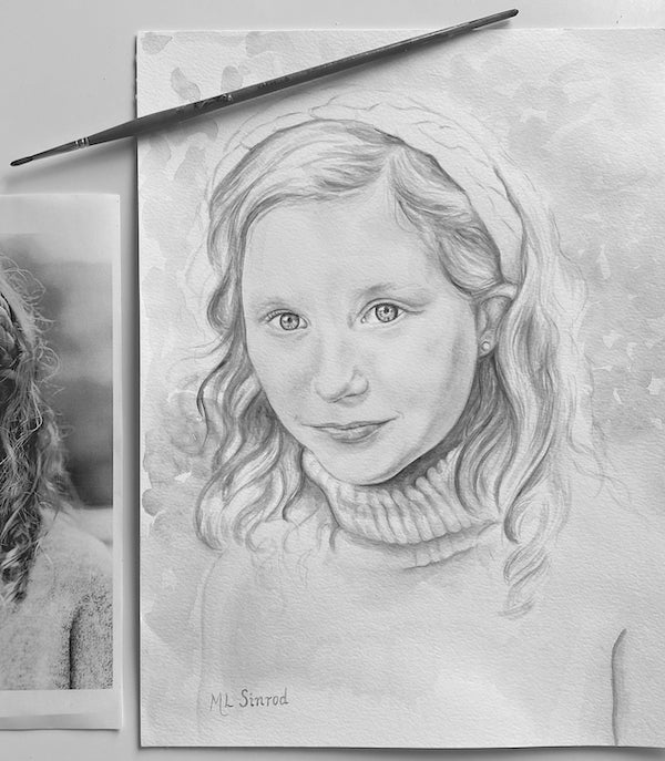 Custom made black and white children's portrait