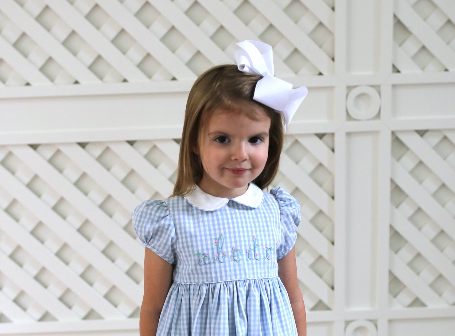 Back to school blue and white gingham dress for girls Born on Fifth