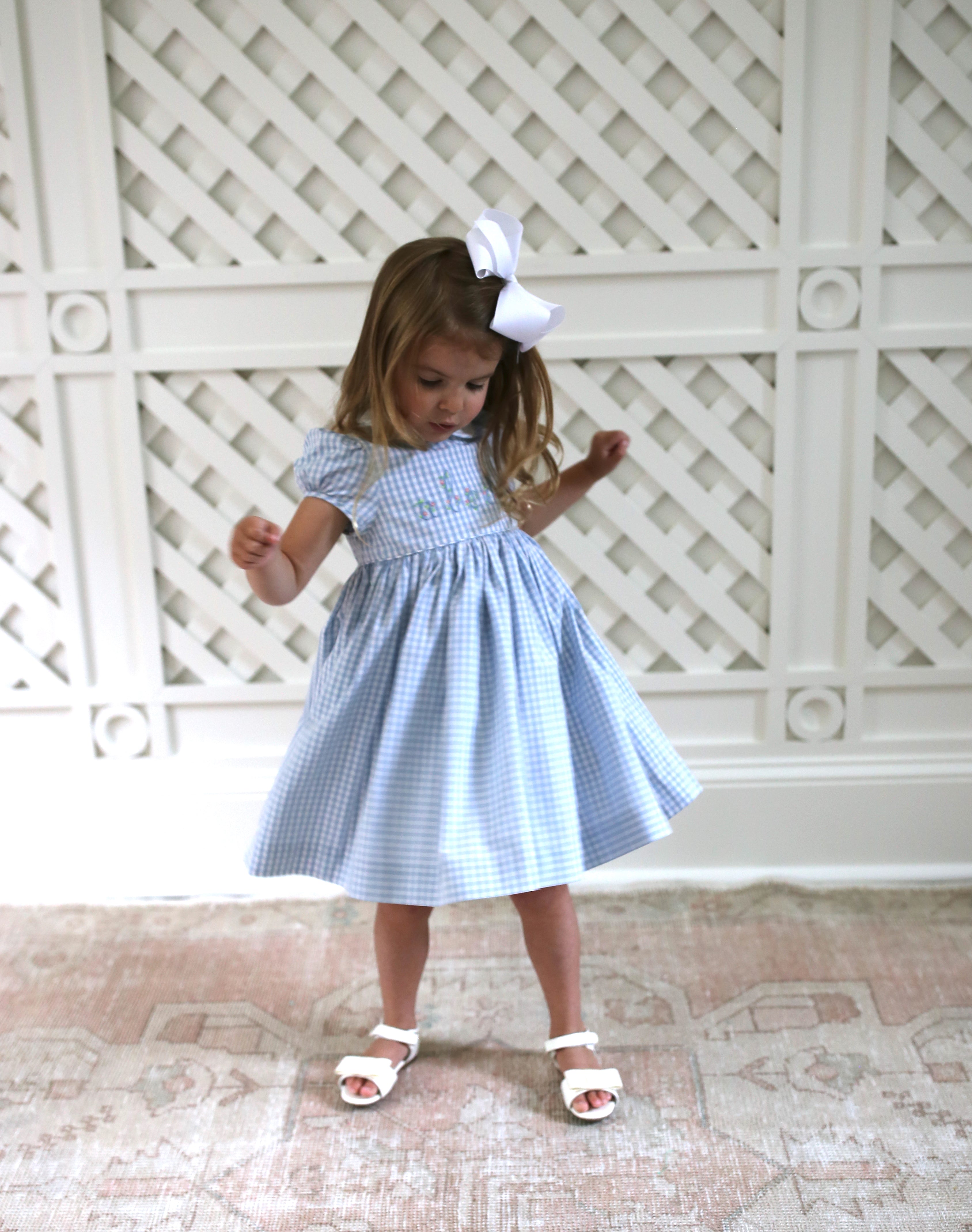 Back to school blue and white gingham classic chic handmade school dress - Born on Fifth