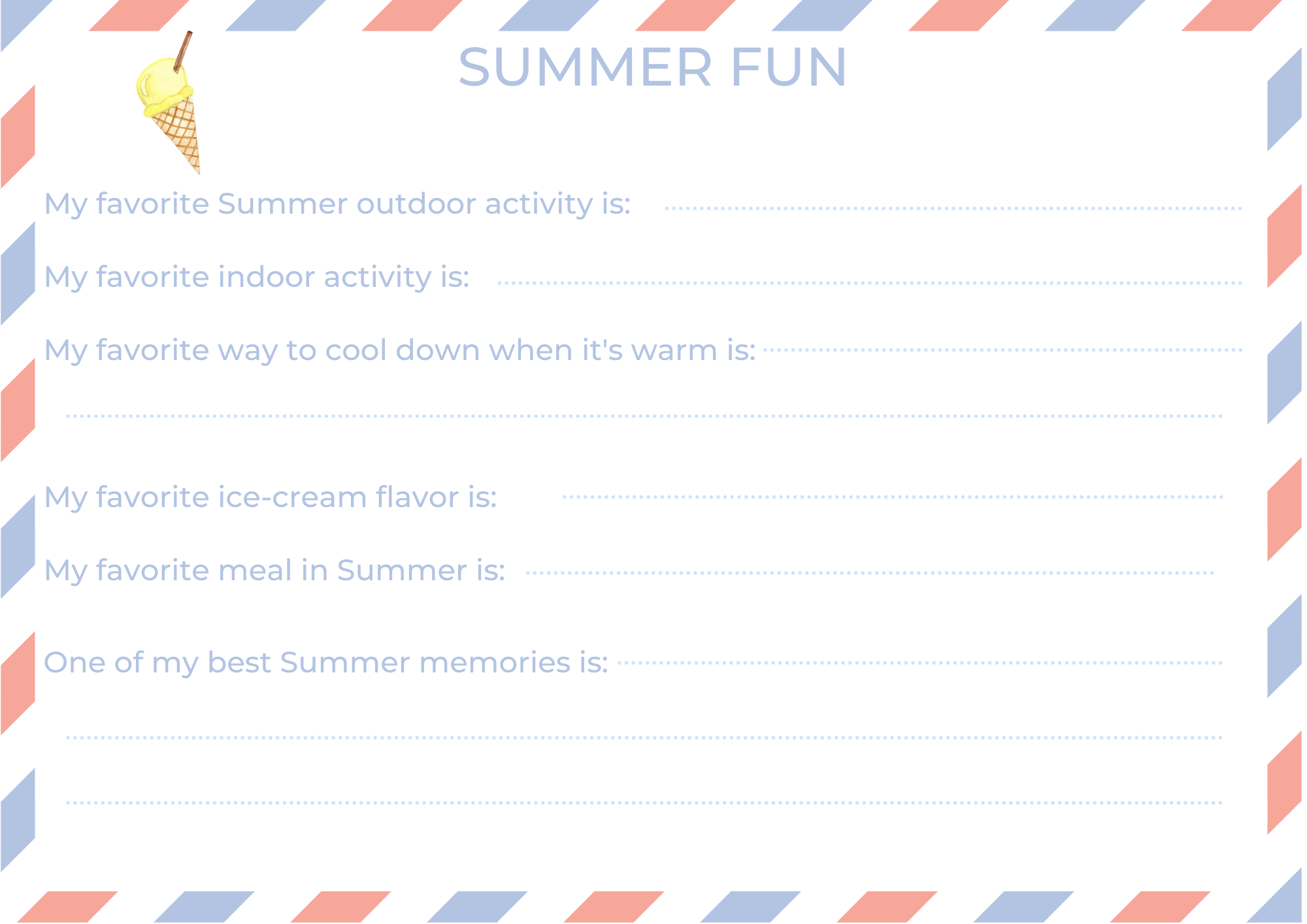Summer pen pal template for children family club for kids