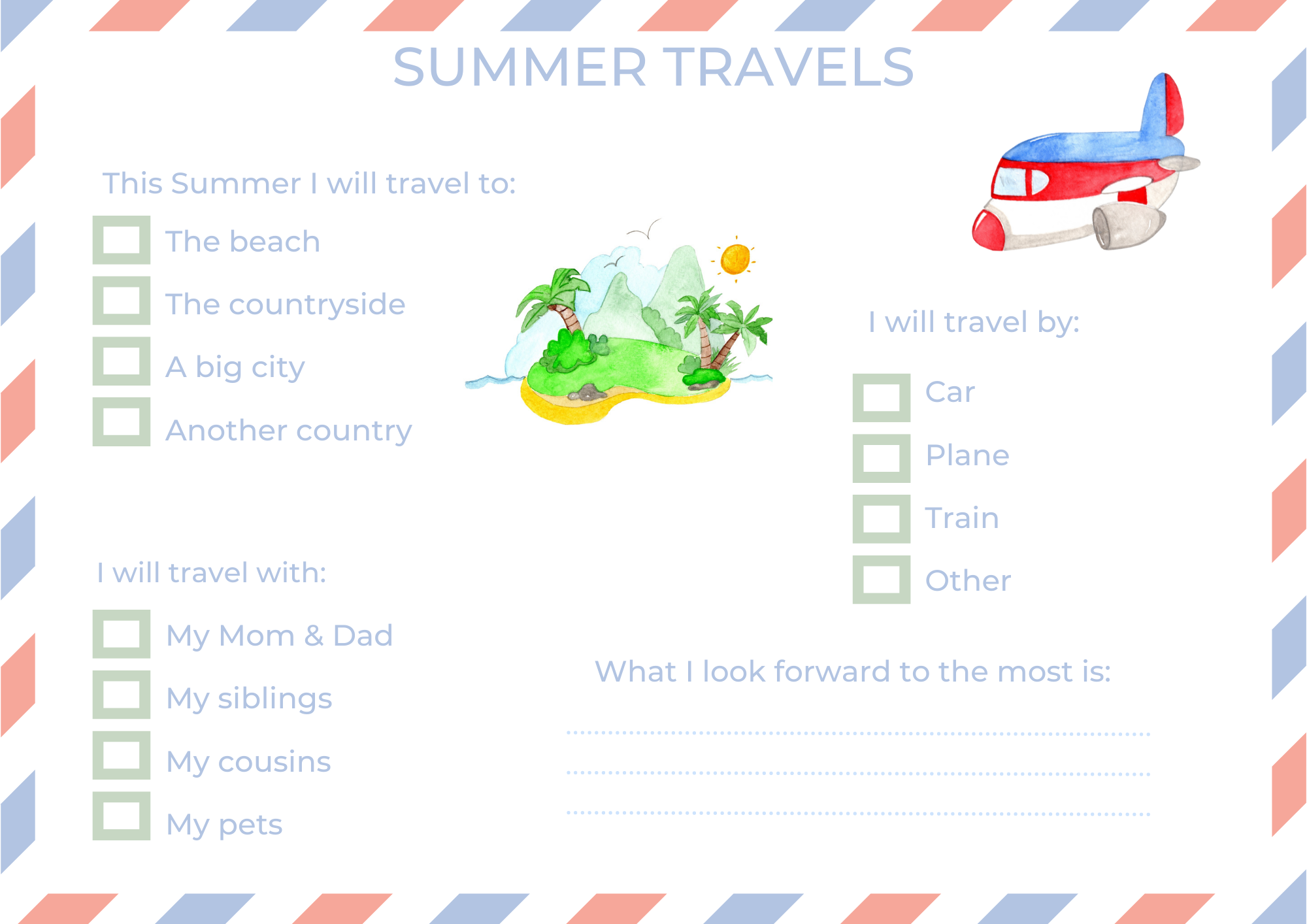 Summer pen pal template for children family club for kids