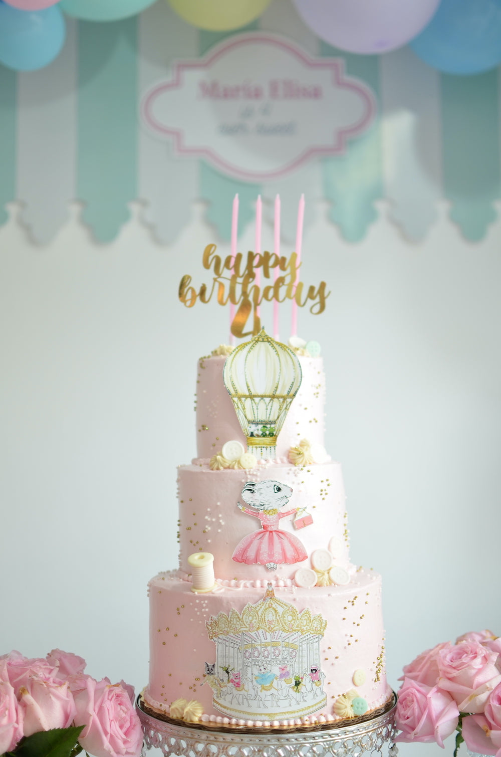 Charlotte sy Dimby dress and Claris the mouse in Paris children's party inspiration three layer cake