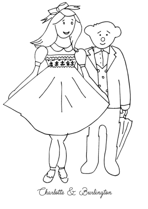 Free downloadable printable colouring in for children doll and bear Charlotte and Burlington French family club