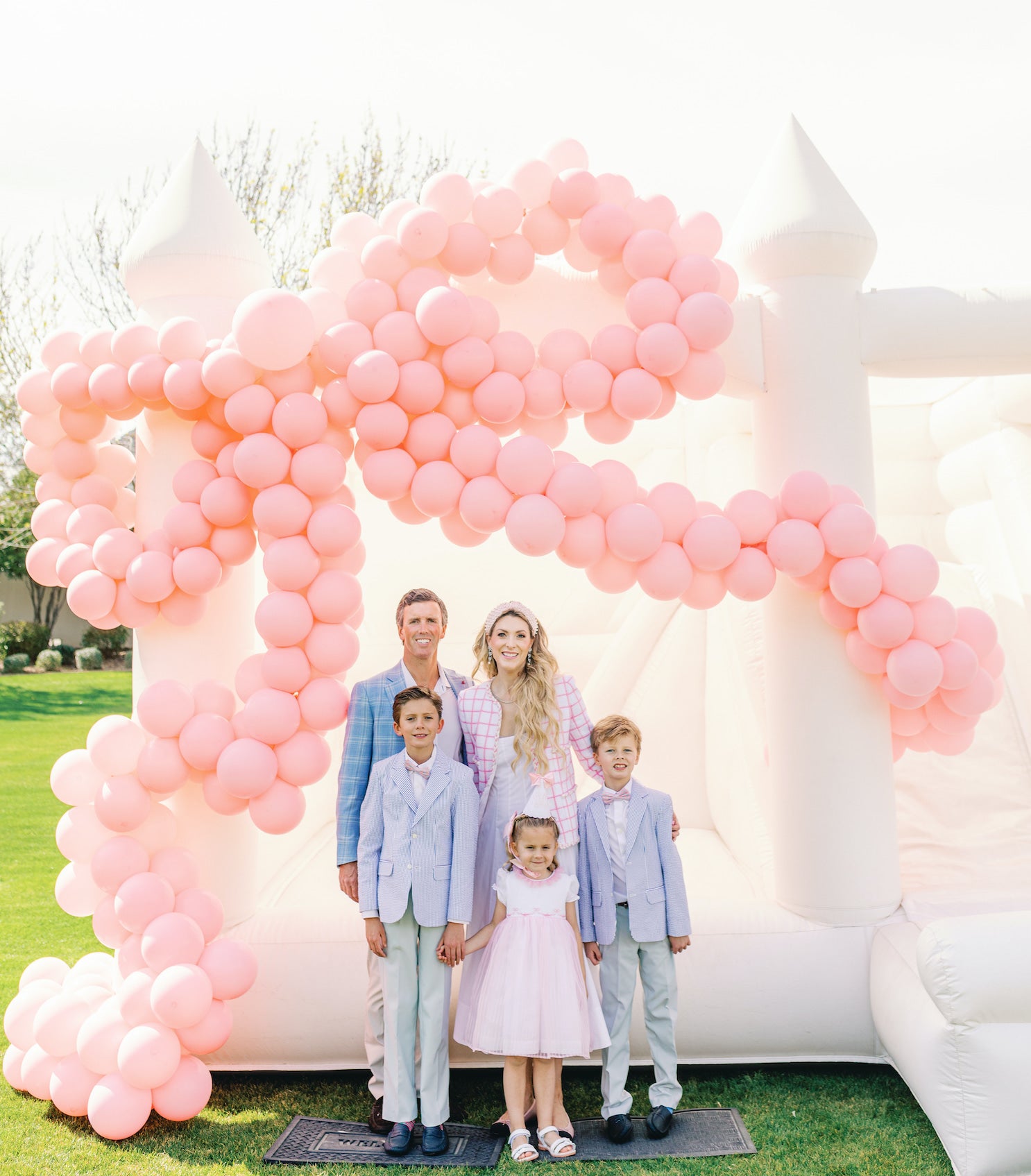 Charlotte sy Dimby pink bow pearl party dress and inspiration for children little princess bounce castle bow balloon