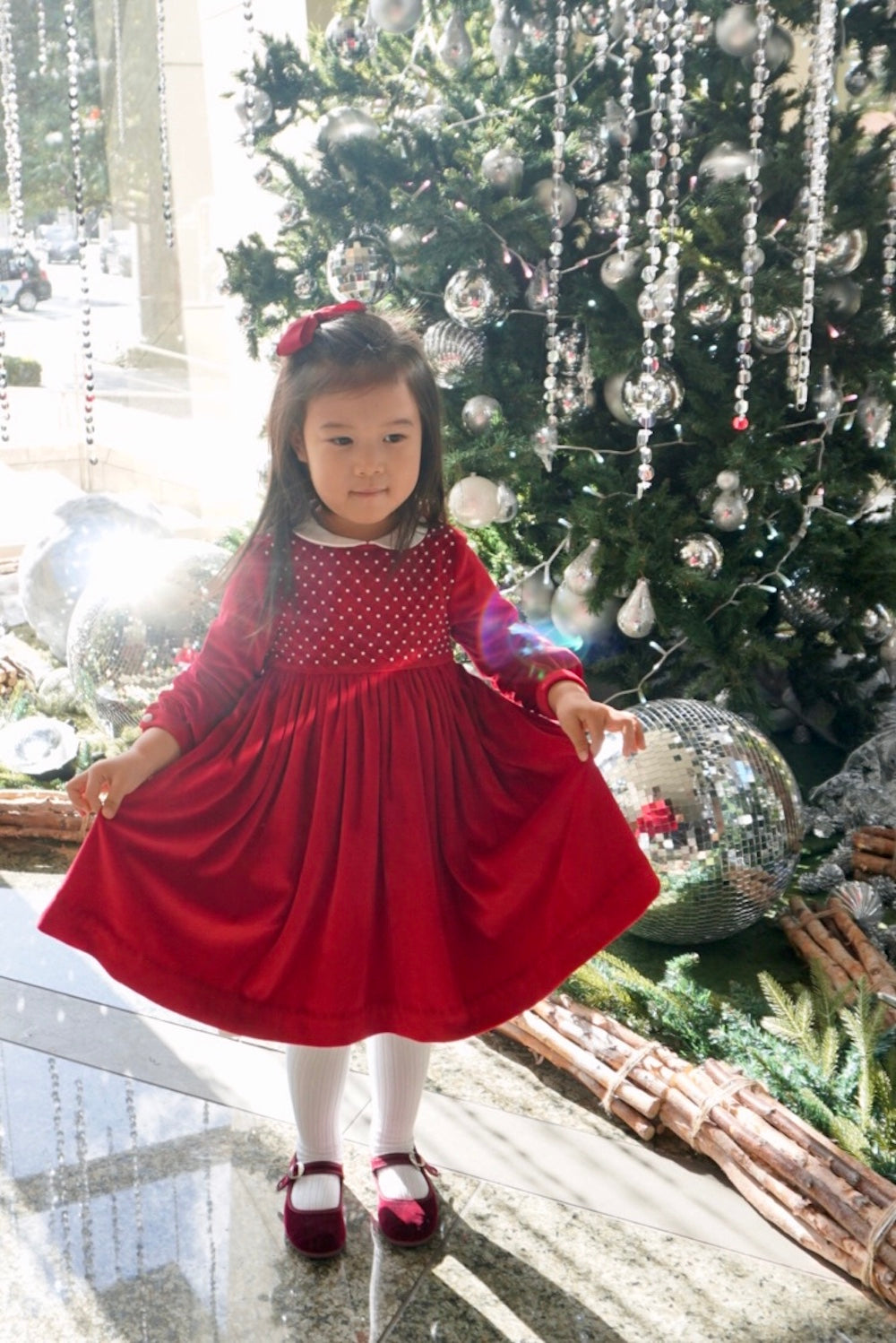 Christmas in Tokyo classic chic red velvet traditional dress for children