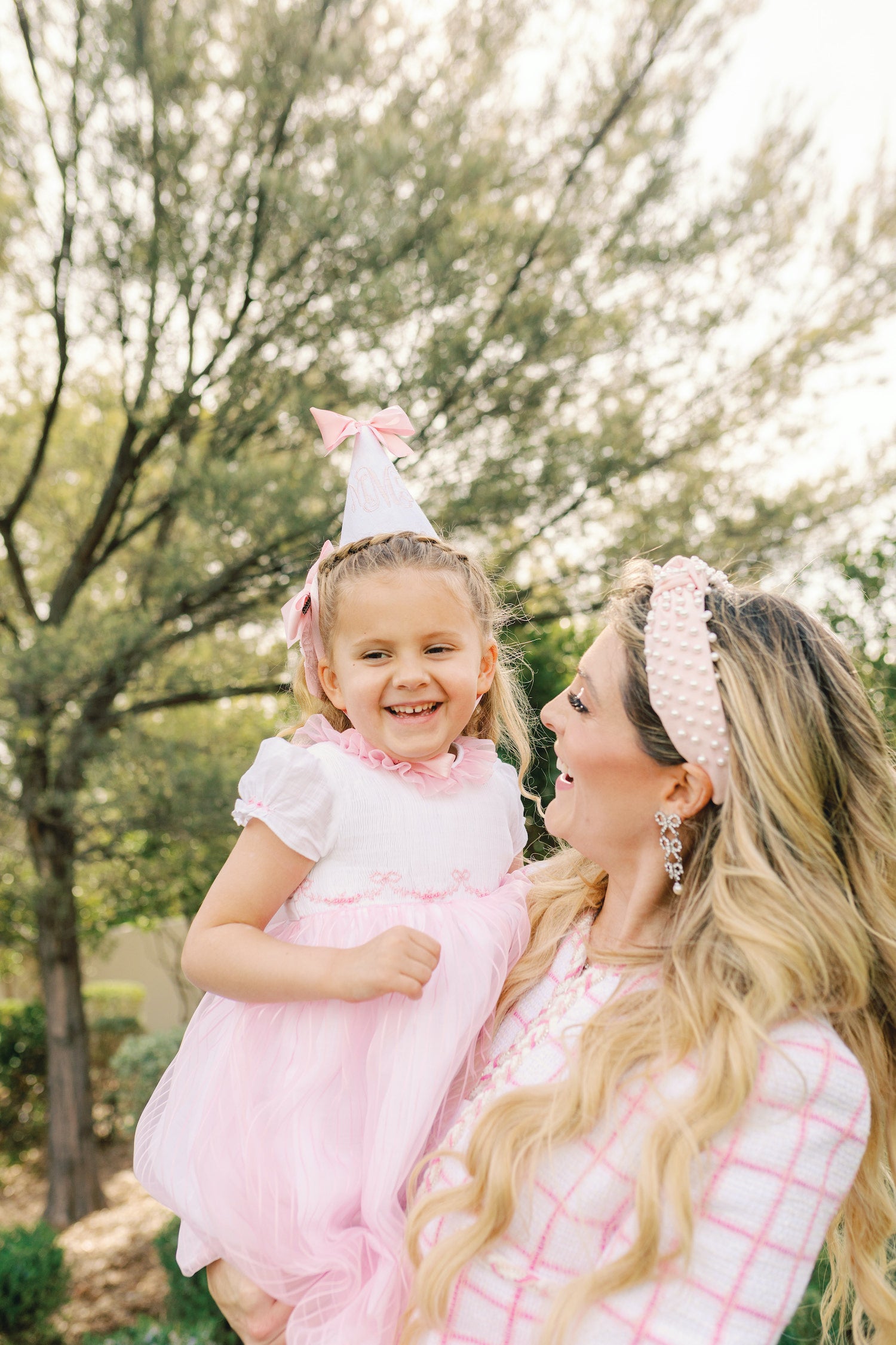 Mummy and me pink and white coordinated looks classic party smocked dress