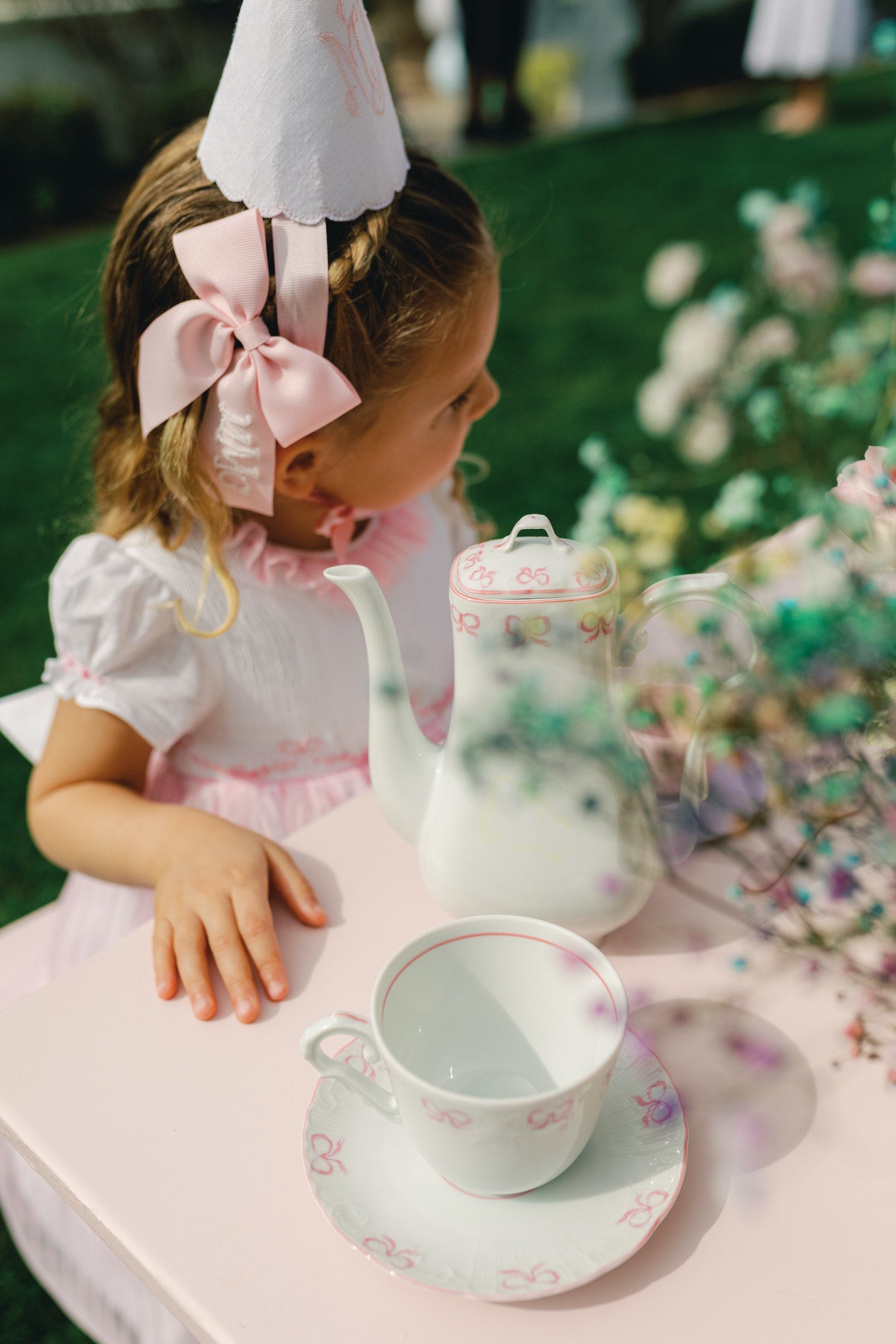 kids garden tea party Arizona Charlotte sy Dimby pink bow pearl party dress and inspiration for children little princess